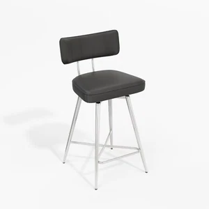 Swivel Bar Stools, Leather Kitchen Stools with Back Footrest Metal Legs - Picture 1 of 42