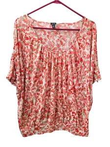 Rafaella Top Cut Out Bat Sleeve Pin Tan Abstract Fitted Hem Womens XL - Picture 1 of 13