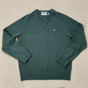 Peak Performance Wool Jumper Mens Small Green Lambswool Fine Knit Sweater - Picture 1 of 11