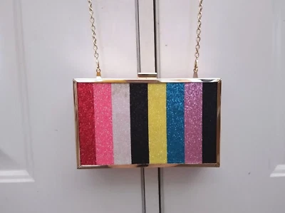 Rainbow Pride Glitter Charming Charlie Metal Striped Handbag Purse RSVP - Image 1 of 4