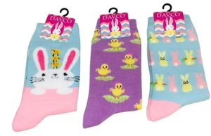 Davco Easter Women's Crew Socks 9-11 Bunnies Chicks Size 9-11 - Picture 1 of 5
