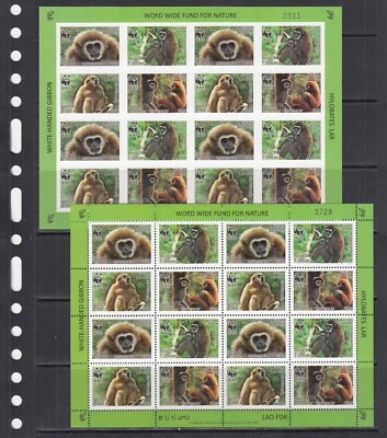 Monkeys WWF Wild Animals 2008 Laos 4 v perf + IMPERF Complete Set X 4 = 2 M/s - Image 1 of 2