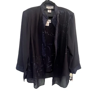 Dana Kay Women's Navy Evening Tank Top & Jacket 2 Piece Set Glitter Size 18W New - Picture 1 of 19