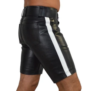 awanstar Jeansshorts mit streife Sommer 5 pockets Leder Shorts jeans lederhose - Picture 1 of 24