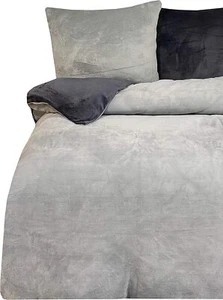 Winter Bettwäsche 240x220 cm Teddy Plüsch Nicki Uni grau warm Fleece Doppelbett - Bild 1 von 5