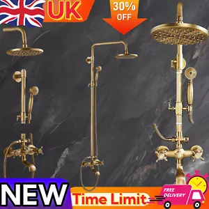 Gold Exposed Rainfall Shower Mixer Valve Bathroom head Bar Shower Taps Set NEW - Picture 1 of 3