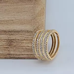 7 Charming Sisters "Champagne Toast" Shiny Gold & Rhinestone Coil Ring, 7 - Picture 1 of 11
