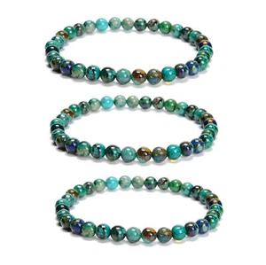 Azurite Malachite Chrysocolla Round Beaded Bracelet 6mm 7.5'' Length 3 PCS/Set - Picture 1 of 3
