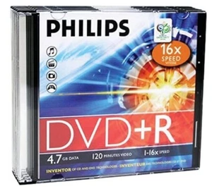 Philips DVD+R: 1-16x Speed, 120min, 4.7GB Slim Case DR4S6S05F/17 - 5 Pack - Picture 1 of 1