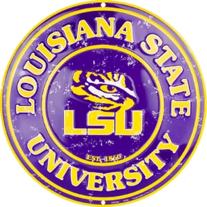 LOUISIANA STATE UNIVERSITY LSU TIGERS EMBOSSED METAL NOVELTY ROUND SIGN - Picture 1 of 1