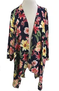 Slinky Brand Open Front Draped Chiffon Kimono Cardigan Navy Floral M New (1M29) - Picture 1 of 11