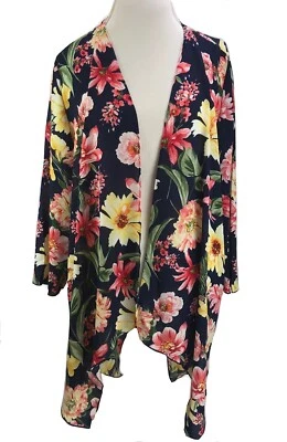 Cárdigan Kimono Drapeado Frente Abierto Marca Slinky Azul Marino Floral M Nuevo (1M29) Foto 1 de 4