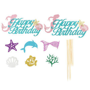  8 Pcs Cupcake Topper Happy Birthday Decorations Mermaid Insert Dessert Table