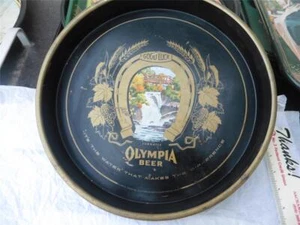 Vintage Olympia Beer It's The Water Good Luck Vintage Black Metal Tray 13" Round - Picture 1 of 5