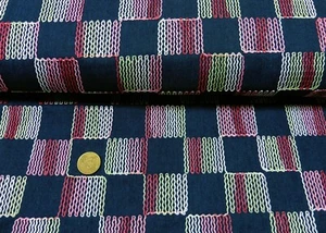 Jeans Stickerei Check Denim dunkelblau, pink bestickt 25 cm - Bild 1 von 1