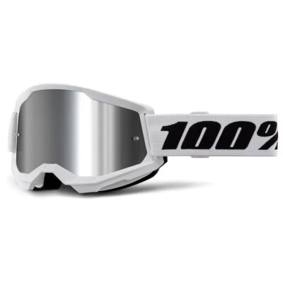 Maschera Motocross 100% Strata 2 Bianco Lente Specchio Argento