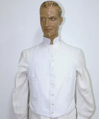 Chaleco Francés 1900 Antiguo Blanco Algodón Piqué Sastre LA BELLE JARDININIERE Talla L Foto 1 de 4