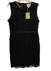 Sam Edelman Black Lace Sheath Dress Rhinestone Embelished Waist Women’s Size 14 - Picture 1 of 9