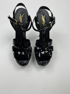 YSL Yves Saint Laurent Tribute T-Strap Platform Sandal Size 40.5 Black - Picture 1 of 9