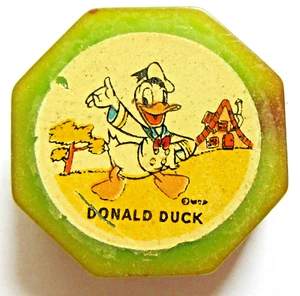 DONALD DUCK - TEMPERAMATITE DISNEY BACHELITE catalin, anni '40, ottagonale, verde - Foto 1 di 3