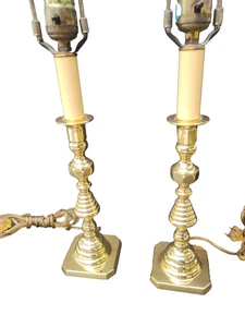 2 Vintage Baldwin Pair Heavy Brass Beehive Candlestick Boudoir Table Lamps - Picture 1 of 7