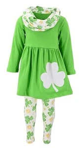 Girls Outfits Toddler 3 Piece Tunic Legging and Scarf 6 Years Gold Clovers - Picture 1 of 7