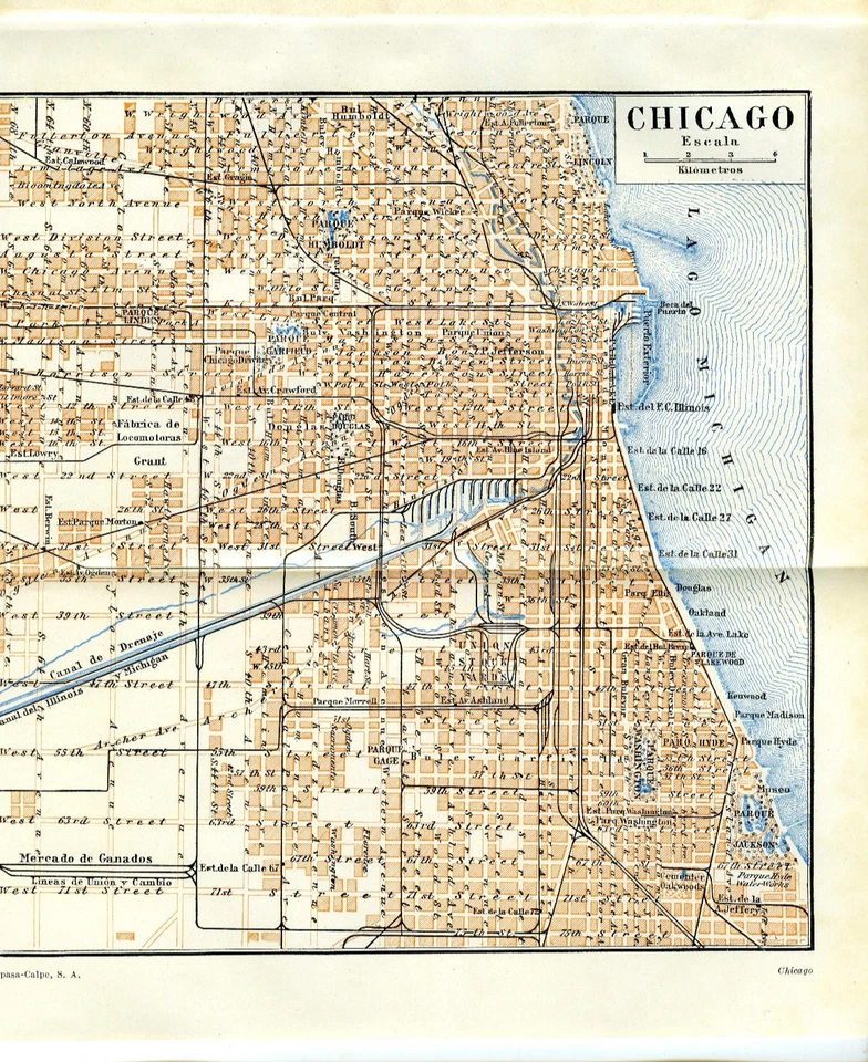 1920s Antique Map Chicago US City Street View Retro Wall Art Decor - Image 1 of 1