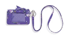 💕Vera Bradley Wild Roses stampa viola cotone stampa zip ID e cordino -Nuovo con etichette - Foto 1 di 2