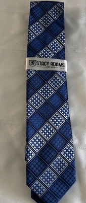Mens Stacy Adams Blue And White Geometric Print Tie. NEW - Image 1 of 4