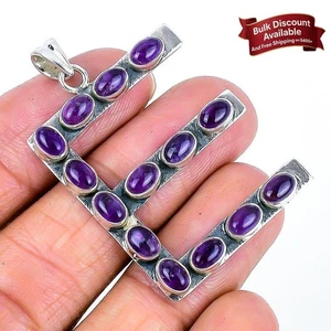 Salvia Amatista E Alfabeto Piedra Hermana Único Elegante Boho Colgante Plata Sólida - Imagen 1 de 7
