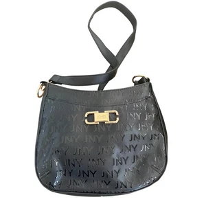 Jones New York JNY Black Embossed Logo Satchel Crossbody Umhängetasche - Bild 1 von 5