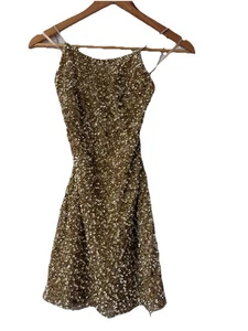 Kleid Spitze & Perlen Gold Pailletten Größe 6 Ärmellos Kurz NEU Damen  - Bild 1 von 11
