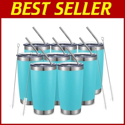 Juego de vasos de doble pared duraderos - tazas de viaje aisladas azul claro de 20 oz (paquete de 8) Foto 1 de 4