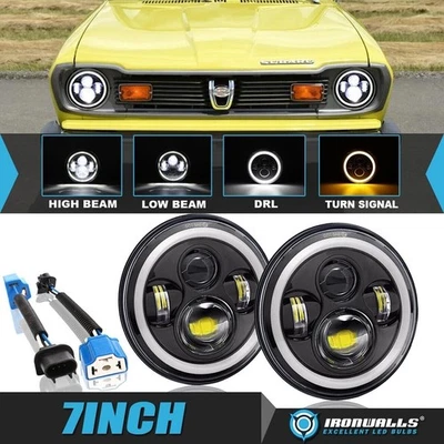 DOT Pair 7" Round LED Headlights Hi/Lo Beam DRL Turn for Subaru DL 1975-1981 - Image 1 of 4