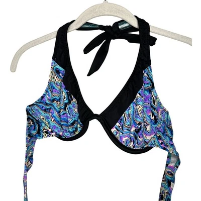 Traje de baño bikini Venus azul y negro con estampado de mármol para mujer 34D Foto 1 de 4