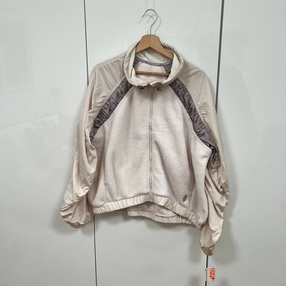 Free People Movement Amelia Zip Up Fleece.  Cream/Grey.  Large.   New with tags. - Image 1 of 4