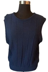 Vintage 1990's Pendleton 100% Wool Knit Tank Top Womens Large Navy Blue - Picture 1 of 5