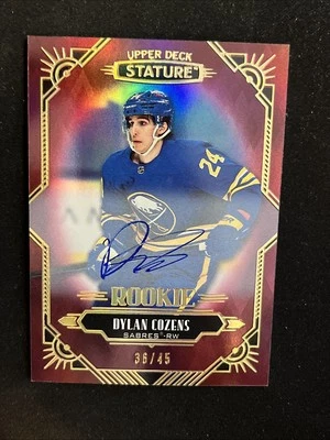 20-21 UD Stature Hockey Red Rookie Auto 135 Dylan Cozens /45 - Image 1 of 2