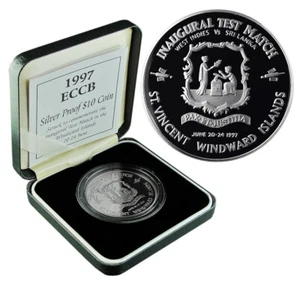 EAST CARIBBEAN STATES $10 1997 Silver Proof Cricket Match in The Winward Islands - Foto 1 di 5
