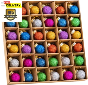 36 Pcs 1 Inch Christmas Mini Glitter Glass Balls Ornaments, Multicolor Xmas Hang - Picture 1 of 12