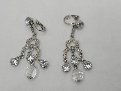 AVON CRYSTAL RHINESTONE CHANDELIER CLIP-ON EARRINGS   Silvertone - Image 1 of 4