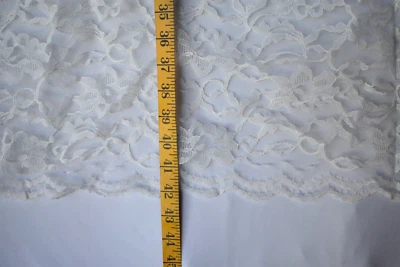 CREAM  LACE  DOUBLE SCALLOPED BORDER  POLYESTER  FABRIC   2.25 YARDS X 45" WIDE - Image 1 of 2