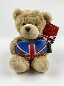 Keel Toys Tan Teddy Bear London England Plush Heart 8" NWT w/ Big Ben Keychain - Picture 1 of 5