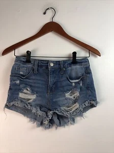Mossimo teenagers jean cut off shorts sz 0/25-rips& frays AN10 - Picture 1 of 9