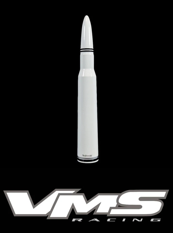 VMS RACING FORD F150 F250 50 CAL CALIBER BULLET ALUMINUM SHORT ANTENNA WHITE KIT - Image 1 of 3