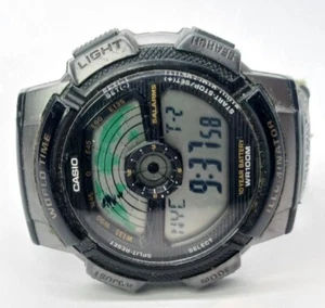 Casio Watch 3264 Ae1100w Digital World Time 5 Alarm Military Green Black Band - Picture 1 of 13
