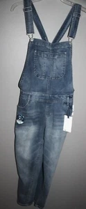 NWT WALLFLOWER GIRLS JUNIOR BLUE JEAN INSTA-STRETCH BIB OVERALLS XL W 34 L 26 - Picture 1 of 2