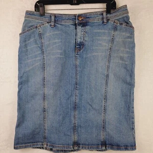 Venezia Denim Jean Skirt Size 16 Knee Length Straight Ruffle Medium Wash  - Picture 1 of 7