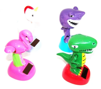 Solar Wackelfigur Einhorn Dinosaurier Flamingo Fisch Hai Solarzelle Dino Neu OVP - Bild 1 von 2