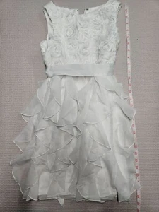 David's Bridal Rosette White Flower Girl Dress Ruffled Skirt Sleeveless size 8 T - Picture 1 of 8